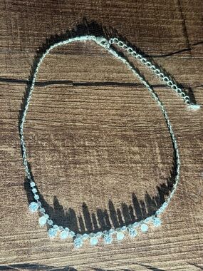 Dainty Silver Rhinestone & Pearl Choker Necklace Adjustable